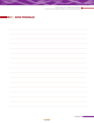 CURSO BÁSICO DE FORMACIÓN CONTINUA
                   EL ENFOQUE POR COMPETENCIAS EN LA EDUCACIÓN BÁSICA




NOTAS PERSONALES




                                                             DGFCMS
                     29
 