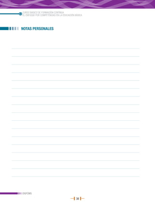 CURSO BÁSICO DE FORMACIÓN CONTINUA
EL ENFOQUE POR COMPETENCIAS EN LA EDUCACIÓN BÁSICA




NOTAS PERSONALES




DGFCMS
                                             38
 