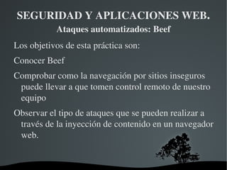 SEGURIDAD Y APLICACIONES WEB .  Ataques automatizados: Beef Práctica: Ataques Automatizados: BEEF 