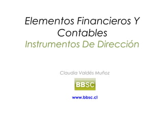 Elementos Financieros Y
Contables
Instrumentos De Dirección
Claudia Valdés Muñoz
BBSC
www.bbsc.cl
 