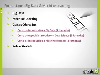 Big Data
Machine Learning
Cursos Ofertados
Curso de Introducción a Big Data (3 Jornadas)
Curso de especialista técnico en ...