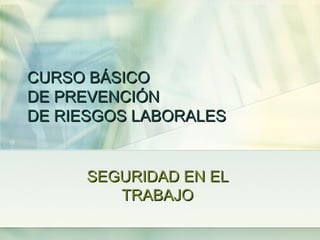CURSO BÁSICO
DE PREVENCIÓN
DE RIESGOS LABORALES


     SEGURIDAD EN EL
        TRABAJO
 