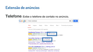 Extensão de anúncios
Telefone: Exibe o telefone de contato no anúncio.
 