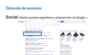 Extensão de anúncios
Social: Mostra quantos seguidores a empresa tem no Google +.
 