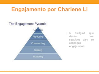 Engajamento por Charlene Li
• 5 estágios que
devem ser
seguidos para se
conseguir
engajamento
 