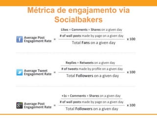 Métrica de engajamento via
Socialbakers
 