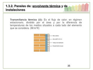 35
1.3.2. Paneles de:1.3.2. Paneles de: envolvente térmicaenvolvente térmica y dey de
instalacionesinstalaciones
 