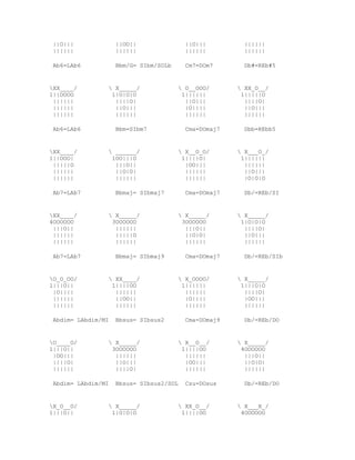 ||O|||             ||OO||               ||O|||         ||||||
 ||||||             ||||||               ||||||         ||||||

 Ab6=LAb6           Bbm/G= SIbm/SOLb     Cm7=DOm7       Db#=REb#5


XX____/          X_____/              O__OOO/       XX_O__/
1||OOOO           1|O|O|O               1||||||        1|||||O
 ||||||            ||||O|                ||O|||         ||||O|
 ||||||            ||O|||                |O||||         ||O|||
 ||||||            ||||||                ||||||         ||||||

 Ab6=LAb6           Bbm=SIbm7            Cma=DOmaj7     Dbb=REbb5


XX____/          ______/              X__O_O/       X___O_/
1||OOO|           1OO|||O               1||||O|        1||||||
 |||||O            |||O||                |OO|||         ||||||
 ||||||            ||O|O|                ||||||         ||O|||
 ||||||            ||||||                ||||||         |O|O|O

 Ab7=LAb7           Bbmaj= SIbmaj7       Cma=DOmaj7     Db/=REb/SI


XX____/          X_____/              X_____/       X_____/
4OOOOOO           3OOOOOO               3OOOOOO        1|O|O|O
 |||O||            ||||||                |||O||         ||||O|
 ||||||            |||||O                ||O|O|         ||O|||
 ||||||            ||||||                ||||||         ||||||

 Ab7=LAb7           Bbmaj= SIbmaj9       Cma=DOmaj7     Db/=REb/SIb


O_O_OO/          XX____/              X_OOOO/       X_____/
1|||O||           1||||OO               1||||||        1|||O|O
 |O||||            ||||||                ||||||         ||||O|
 ||||||            ||OO||                |O||||         |OO|||
 ||||||            ||||||                ||||||         ||||||

 Abdim= LAbdim/MI   Bbsus= SIbsus2       Cma=DOmaj9     Db/=REb/DO


O____O/          X_____/              X__O__/       X_____/
1|||O||           3OOOOOO               1||||OO        4OOOOOO
 |OO|||            ||||||                ||||||         |||O||
 ||||O|            ||O|||                |OO|||         ||O|O|
 ||||||            ||||O|                ||||||         ||||||

 Abdim= LAbdim/MI   Bbsus= SIbsus2/SOL   Csu=DOsus      Db/=REb/DO


X_O__O/          X_____/              XX_O__/       X___X_/
1|||O||           1|O|O|O               1||||OO        4OOOOOO
 