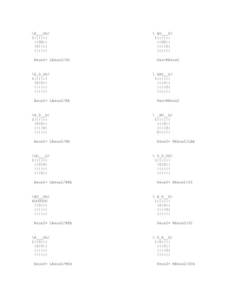 X___OO/              XO___O/
1||||||               1||||||
 ||OO||                ||OO||
 |O||||                ||||O|
 ||||||                ||||||

 Asus2= LAsus2/DO      Dsu=REsus2


O_O_OO/              XXO__O/
1||||||               1||||||
 |O|O||                |||O||
 ||||||                ||||O|
 ||||||                ||||||

 Asus2= LAsus2/RE      Dsu=REsus2


X_O__O/              _XO__O/
1||||||               1||||||
 |O|O||                |||O||
 ||||O|                ||||O|
 ||||||                O|||||

 Asus2= LAsus2/RE      Dsus2= REsus2/LAb


OO___O/              O_O_OO/
1||||||               1||||||
 ||O|O|                |O|O||
 ||||||                ||||||
 |||O||                ||||||

 Asus2= LAsus2/REb     Dsus2= REsus2/SI


XO__OO/              X_O__O/
6OOOOOO               1||||||
 ||O|||                |O|O||
 ||||||                ||||O|
 ||||||                ||||||

 Asus2= LAsus2/REb     Dsus2= REsus2/SI


X___OO/              O_X__O/
1||O|||               1|O||||
 |O|O||                |||O||
 ||||||                ||||O|
 ||||||                ||||||

 Asus2= LAsus2/MIb     Dsus2= REsus2/SIb
 