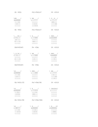 Eb =MIb        Fdi=FAdim7      G6 =SOL6


XX____/       XX____/        O__O__/
3OOOOOO        1||||||         1||||||
 ||||O|         ||||||          |OO|||
 ||O|||         ||O|O|          ||||OO
 ||||||         |||O|O          ||||||

 Eb =MIb        Fdi=FAdim7      G6 =SOL6


___OO_/       X_____/        XXO___/
1||O|||        1|||OOO        12OOOOOO
 |O||||         ||||||          ||||||
 O||||O         |OO|||          ||||||
 ||||||         ||||||          ||||||

 Eb#=MIb#5      Fm =FAm         G6 =SOL6


_X_OO_/       XX____/        XXO___/
1||O|||        1|||OOO         7OOOOOO
 ||||||         ||||||          ||||O|
 O||||O         ||O|||          |||O||
 ||||||         ||||||          ||||||

 Eb#=MIb#5      Fm =FAm         G6 =SOL6


X_____/       XXO___/        XX____/
3OOOOOO        1|||OOO         1||||||
 ||||O|         ||||||          ||O|||
 ||O|||         ||||||          ||||OO
 ||||||         ||||||          |||O||

 Eb/=MIb/DO     Fm/=FAm/RE      G6 =SOL6


X_____/       X_____/        OXOOOO/
6OOOOOO        1|||O|O         1||||||
 |||O||         ||||O|          ||||||
 ||O|O|         |OO|||          ||||||
 ||||||         ||||||          ||||||

 Eb/=MIb/RE     Fm/=FAm/REb     G6 =SOL6


X_____/       X_____/        X____O/
1|OO|||        4OOOOOO        10OOOOOO
 ||||O|         |||O||          ||||||
 |||O|O         ||O|O|          ||OOO|
 ||||||         ||||||          ||||||
 