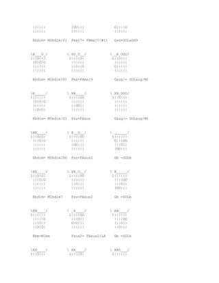 ||||||             |OO|||                O||||O
 ||||||             ||||||                ||||||

 Ebdim= MIbdim/SI   Fmaj7= FAmaj7/#11     Gad=SOLadd9


X___O_/           OO_O__/              _X_OOO/
1||O|||            1||||O|               1||O|||
 |O|O|O             ||||||                ||||||
 ||||||             ||O||O                O|||||
 ||||||             ||||||                ||||||

 Ebdim= MIbdim/SI   Fma=FAmaj9            Gaug/= SOLaug/MI


X_____/           XX____/              XX_OOO/
1||||||            1||||OO               1||O|||
 |O|O|O             ||||||                ||||||
 ||||||             ||OO||                ||||||
 ||O|O|             ||||||                ||||||

 Ebdim= MIbdim/SI   Fsu=FAsus             Gaug/= SOLaug/MI


XX____/           X__O__/              ______/
1||O|O|            1||||OO               1||||||
 |||O|O             ||||||                O|||OO
 ||||||             |OO|||                |||O||
 ||||||             ||||||                |OO|||

 Ebdim= MIbdim/DO   Fsu=FAsus2            Gb =SOLb


XX____/           XX_O__/              X_____/
1||O|O|            1||||OO               1||||||
 |||O|O             ||||||                ||||OO
 ||||||             ||O|||                |||O||
 ||||||             ||||||                |OO|||

 Ebdim= MIbdim7     Fsu=FAsus2            Gb =SOLb


XX____/           _X____/              XX____/
1||||||            1||||OO               1||||||
 |||||O             |||O||                ||||OO
 |||O||             O|O|||                |||O||
 ||O|O|             ||||||                ||O|||

 Ebm=MIbm           Fsus2= FAsus2/LA      Gb =SOLb


XX____/           XX____/              XXO___/
1||O|||            1||||O|               1||||||
 