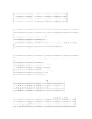 E||------------------||------------------------------------||
B||------------------||------------------------------------||
G||------------------||*----------------------------------*||
D||------------------||*----------------------------------*||
A||------------------||------------------------------------||
E||------------------||---0-0-0-0-0-0-0-0-0-0-0-0-0-0-0-0--||




------------------------------------||-----------------------------------
|
------------------------------------||-----------------------------------
|
*----------------------------------*||
*----------------------------------|
*----------------------------------*||
*----------------------------------|
---0-0-0-0-0-0-0-0-0-0-0-0-0-0-0-0--||-------------------0-0-0-0-0-0-0-
0-|
------------------------------------||---0-0-0-0-0-0-0-
0-----------------|




-----------------------------------||-------------------|----------------
--|
-----------------------------------||-------------------|----------------
--|
----------------------------------
*||-------------------|------------------|
--0-0-0-0-0-0-0-0-----------------
*||-------------------|------------------|
------------------0-0-0-0-0-0-0-
0--||-------------------|------------------|
-----------------------------------||--
0----------------|------------------|


                                     3x
|------------------------------------||------------------|
|------------------------------------||------------------|
|*--x-x-x-x-x-x-x-x-x-x-x-x-x-x-x-x-*||------------------|
|*--x-x-x-x-x-x-x-x-x-x-x-x-x-x-x-x-*||------------------|
|---x-x-x-x-x-x-x-x-x-x-x-x-x-x-x-x--||------------------|
|---x-x-x-x-x-x-x-x-x-x-x-x-x-x-x-x--||------------------|




----------------------------------|----------0-1-2-3-1-2-3-4---------|
----------------------------------|--0-1-2-3-----------------1-2-3-4-|
--------------------------0-1-2-3-|----------------------------------|
------------------0-1-2-3---------|----------------------------------|
----------0-1-2-3-----------------|----------------------------------|
--0-1-2-3-------------------------|----------------------------------|
 