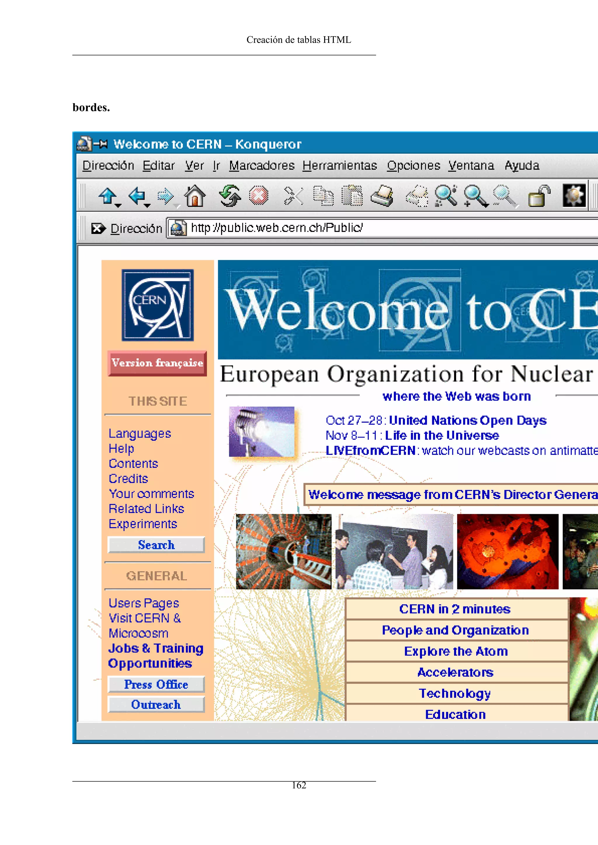 Creación de tablas HTML
bordes.
162
 