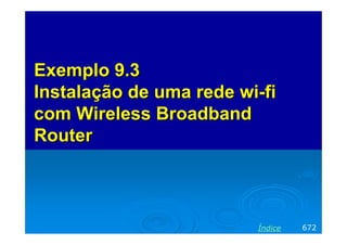 ExemploExemplo 9.39.3
InstalaçãoInstalação dede uma rede wiuma rede wi--fifi
com Wireless Broadbandcom Wireless Broadband
RouterRouter
672Índice
 