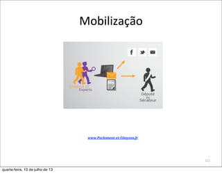 Mobilização
121
www.Parlement-­‐et-­‐Citoyens.fr	
  
quarta-feira, 10 de julho de 13
 