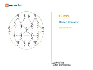 Curso
        Redes Sociales
        5 de Julio de 2011




Juanfran Ruiz
Twitter: @laminarrieta
 