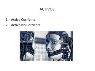 ACTIVOS
1. Activo Corriente
2. Activo No Corriente
 