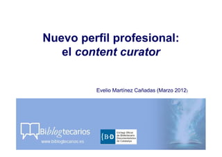 Nuevo perfil profesional:
   el content curator


         Evelio Martínez Cañadas (Marzo 2012)
 