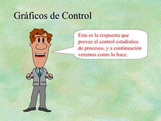 Esta es la respuesta que
provee el control estadístico
de procesos, y a continuación
veremos como lo hace.
Gráficos de Control
Gráficos de Control
 