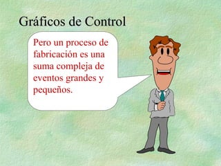 Pero un proceso de
fabricación es una
suma compleja de
eventos grandes y
pequeños.
Gráficos de Control
Gráficos de Control
 