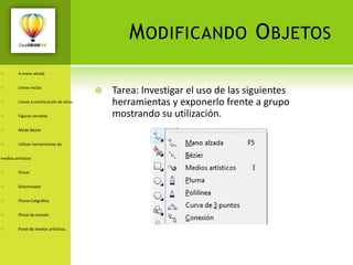 Entorno de TrabajoIniciar CorelEspacio de TrabajoHerramientasSistema de CoordenadasPáginasManejo de VentanasUso de ReglasUso de CuadrículaLíneas guíaBarra de EstadoModos de VisualizaciónHerramientas Zoom y PanorámicaPrincipales Opciones de la barra de Menú:Archivo. Permite la administración, impresión y la publicación de los archivos creados.