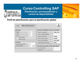 104
Perfil de planificación para la planificación global
Curso Controlling SAP
Planificación, presupuestación y
control de disponibilidad
 