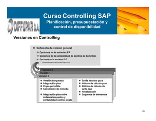 85
Versiones en Controlling
Curso Controlling SAP
Planificación, presupuestación y
control de disponibilidad
 