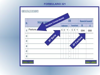 FORMULARIO 321 Factura 0 0 1 0 0 1 004 050 Nombre Comprobante Nº Serie Nº Factura 