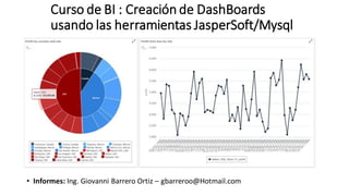 Curso de BI : Creación de DashBoards
usando las herramientas JasperSoft/Mysql
• Informes: Ing. Giovanni Barrero Ortiz – gbarreroo@Hotmail.com
 