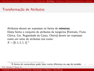 cadores Elementares Contatos 
Um Conjunto de K Classes 
Prof. Ronaldo F. Ramos, Dr 
Introduc~ao ao Reconhecimento de Padr~oes (Aprendizagem de Maquina / Data Mining) 
 