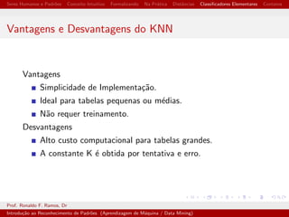 cadores Elementares Contatos 
Sobre os Atributos 
Nem sempre. 
Nem sempre. 
Prof. Ronaldo F. Ramos, Dr 
Introduc~ao ao Reconhecimento de Padr~oes (Aprendizagem de Maquina / Data Mining) 
 