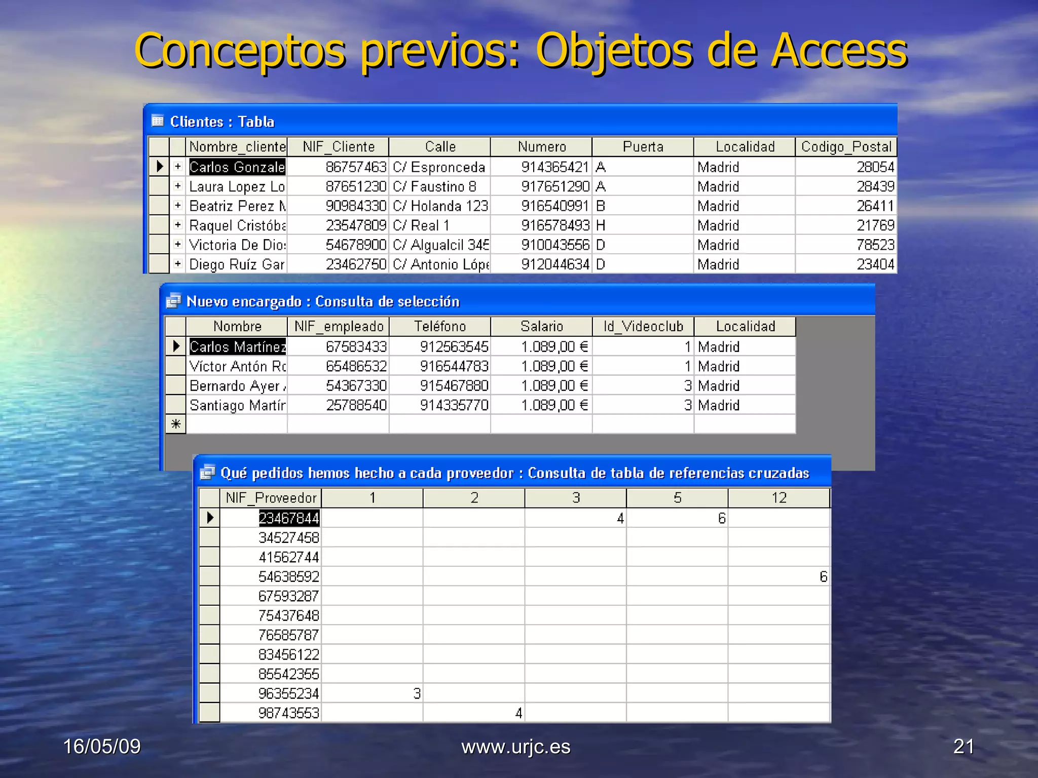 Conceptos previos: Objetos de Access 10/06/09 www.urjc.es  