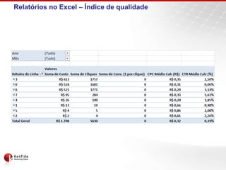 Relatórios no Excel – Índice de qualidade
 