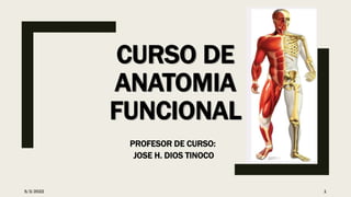 CURSO DE
ANATOMIA
FUNCIONAL
PROFESOR DE CURSO:
JOSE H. DIOS TINOCO
5/3/2022 1
 