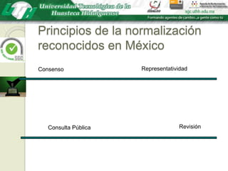 Principios de la normalización reconocidos en MéxicoRepresentatividadConsensoConsulta PúblicaRevisión