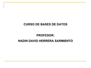 CURSO DE BASES DE DATOS

PROFESOR:
NADIN DAVID HERRERA SARMIENTO

 