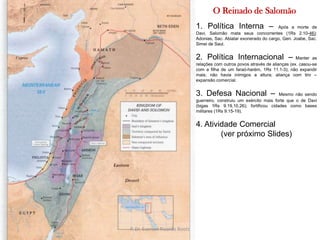 SAULTransição entre o Sistema Tribale a MonarquiaRuína de Saula) Rompimento com Samuel (1 Sm 13.4b-15);b) Ciúmes de Davi (1 Sm 18.13-16)c) Massacre de sacerdotes (1 Sm 22.1719)d) Fuga de Davi (chefe de hapirus)P. Dr. Everton Ricardo Bootz