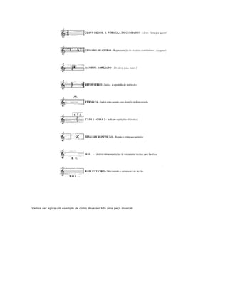 Vamos ver agora um exemplo de como deve ser lida uma peça musical
 