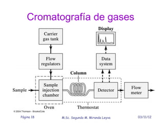Cromatografía de gases




Página 18   M.Sc. Segundo M. Miranda Leyva   03/11/12
 