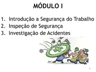 MÓDULO I
1. Introdução a Segurança do Trabalho
2. Inspeção de Segurança
3. Investigação de Acidentes
7
 