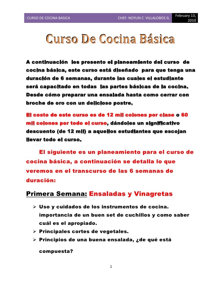 Curso De Cocina Básica