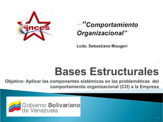 .
Bases Estructurales
Objetivo: Aplicar las componentes sistémicas en las problemáticas del
comportamiento organizacional (CO) a la Empresa
1
 