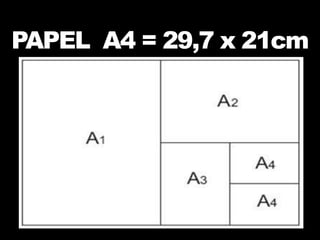 PAPEL A4 = 29,7 x 21cm
 