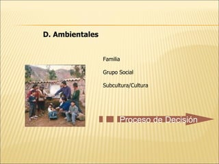 D. Ambientales Familia Grupo Social Subcultura/Cultura Proceso de Decisión 