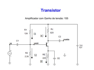 Transistor 
Amplificador com Ganho de tensão: 155 
Transistor: Corte - Saturação 
 