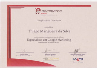 Certificado do Curso de Especialista em Google Marketing