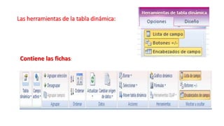 Las herramientas de la tabla dinámica: 
Contiene las fichas: 
 