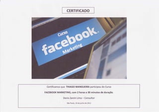 Certificado do Curso de Facebook Marketing