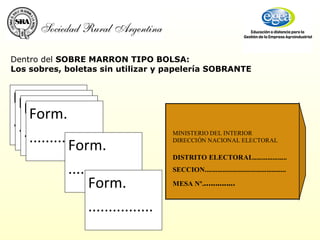 Dentro del  SOBRE MARRON TIPO BOLSA: Los sobres, boletas sin utilizar y papelería SOBRANTE   Form. ................ Form. ................ Form. ................ Form. ................ Form. ................ Form. ................ 