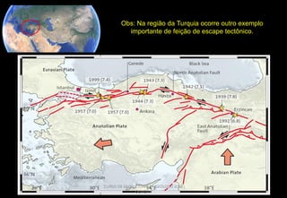 Obs: Na região da Turquia ocorre outro exemplo
importante de feição de escape tectônico.

CURSO DE GEOTECTÔNICA - GEÓLOGO JOSÉ
OLIVEIRA

 